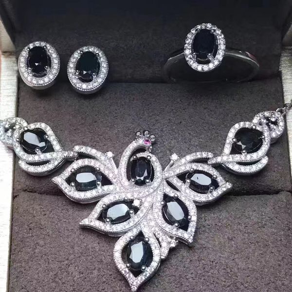 natural dark blue sapphire ring necklace earrings natural gemstone jewelry set s925 silver elegant peacock women party jewelry, Black
natural dark blue sapphire ring necklace earrings natural gemstone jewelry set s925 silver elegant peacock women party jewelry, Black