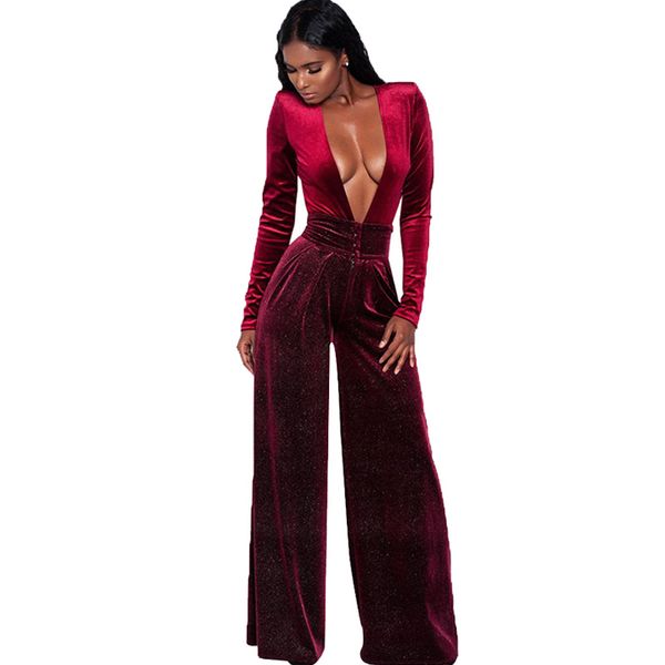 women velvet jumpsuit autumn winter deep v-neck glitter long sleeve rompers evening loose wide leg jumpsuit female overalls, Black;white
women velvet jumpsuit autumn winter deep v-neck glitter long sleeve rompers evening loose wide leg jumpsuit female overalls, Black;white