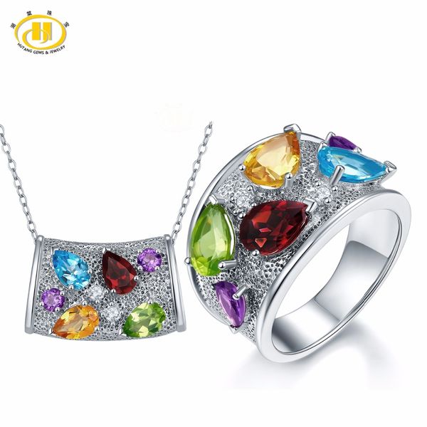 hutang multi stone pendant ring jewelry sets natural gemstone rhodolite garnet citrine z amethyst peridot fine fashion gift, Black
hutang multi stone pendant ring jewelry sets natural gemstone rhodolite garnet citrine z amethyst peridot fine fashion gift, Black