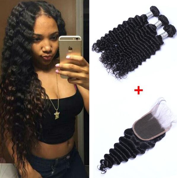 8a brazilian deep wave curly hair 3 bundles with closure middle 3 part double weft human hair extensions dyeable human hair, Black
8a brazilian deep wave curly hair 3 bundles with closure middle 3 part double weft human hair extensions dyeable human hair, Black