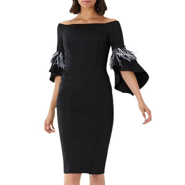spring autumn women dress slash neck feather patchwork sleeve knee-length casual bodycon dresses fs99, White;black
spring autumn women dress slash neck feather patchwork sleeve knee-length casual bodycon dresses fs99, White;black