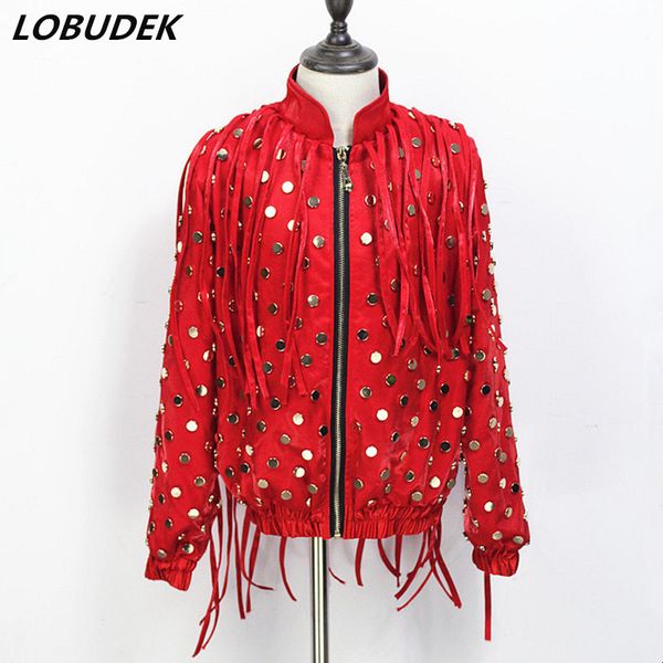 new tide male red black dark green tassels rivet jacket baseball coat nightclub dj rap rock singer stage costume hip hop outfits, Black;brown
new tide male red black dark green tassels rivet jacket baseball coat nightclub dj rap rock singer stage costume hip hop outfits, Black;brown
