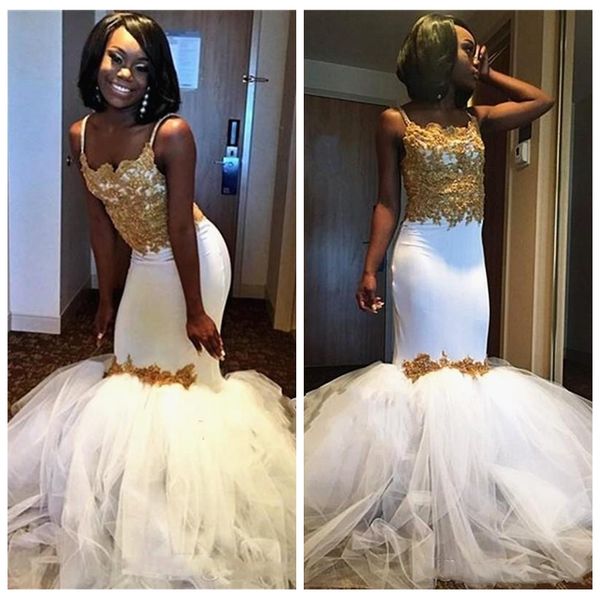 2018 spaghetti with gold lace mermaid slim prom dresses puffy tulle ruched skirts evening special occasion party gowns custom online, Black
2018 spaghetti with gold lace mermaid slim prom dresses puffy tulle ruched skirts evening special occasion party gowns custom online, Black