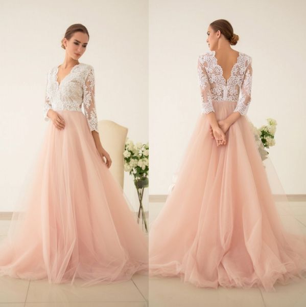 backless country bridesmaids dresses v neck long sleeves wedding guest dress sweep train tulle plus size maid of honor gowns, White;pink
backless country bridesmaids dresses v neck long sleeves wedding guest dress sweep train tulle plus size maid of honor gowns, White;pink