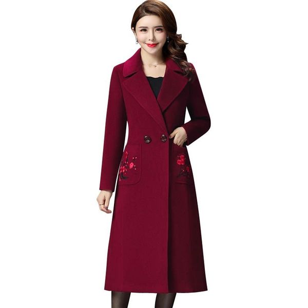 winter wool jacket coat women elegant red woolen windbreaker new high-quality fashion pocket embroidery long female overcoat l76, Black
winter wool jacket coat women elegant red woolen windbreaker new high-quality fashion pocket embroidery long female overcoat l76, Black