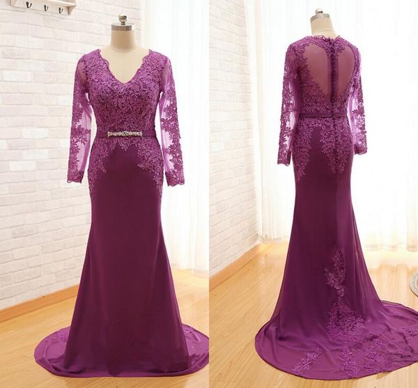 purple v neck 2018 mother of the bride groom dresses illusion long sleeves mermaid hollow back chiffon crystals evening formal dress, Black;red
purple v neck 2018 mother of the bride groom dresses illusion long sleeves mermaid hollow back chiffon crystals evening formal dress, Black;red