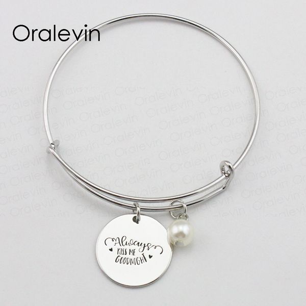 always kiss me goodnight inspirational engraved charm pendant wire expandable female bracelet bangle jewelry, #ln1792b, Black
always kiss me goodnight inspirational engraved charm pendant wire expandable female bracelet bangle jewelry, #ln1792b, Black
