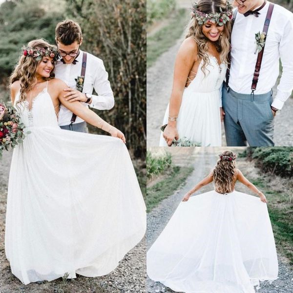 romantic 2018 beach wedding dresses spaghetti neckline lace sleeveless chiffon bridal gowns floor length lace-up wedding dress, White
romantic 2018 beach wedding dresses spaghetti neckline lace sleeveless chiffon bridal gowns floor length lace-up wedding dress, White