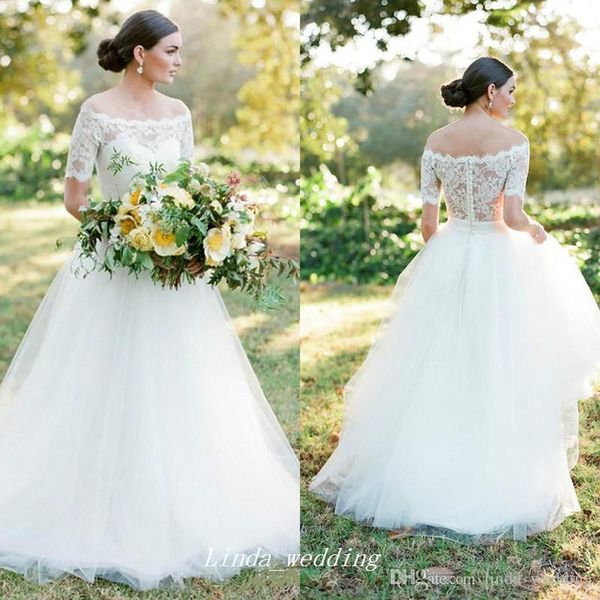 vintage country style off shoulders lace wedding dress a-line garden long bridal gown plus size custom made vestido de noiva, White
vintage country style off shoulders lace wedding dress a-line garden long bridal gown plus size custom made vestido de noiva, White