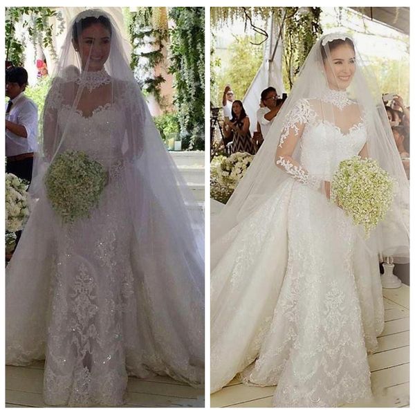 2021 vintage lace wedding dresses high neck sheer neck illusion long sleeves bridal gowns long train overskirts vestidos de mariage beaded, White
2021 vintage lace wedding dresses high neck sheer neck illusion long sleeves bridal gowns long train overskirts vestidos de mariage beaded, White