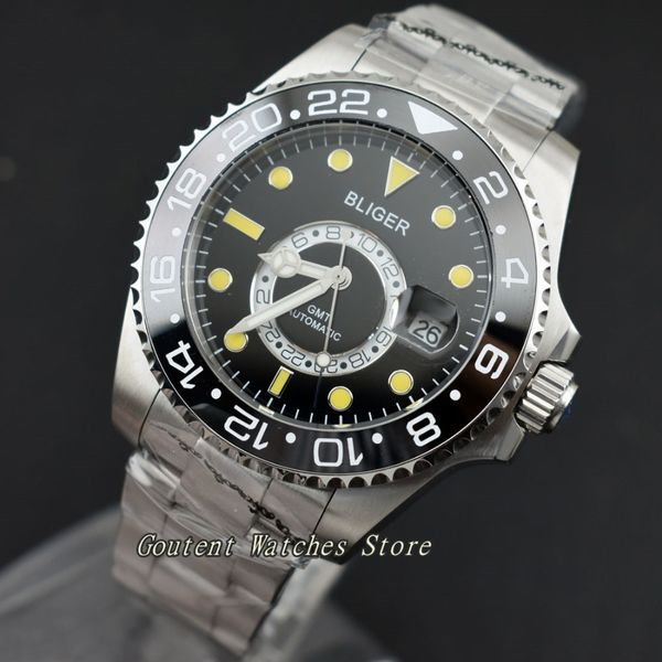 43mm bliger ceramic bezel black dial ss. case automatic men's watch, Slivery;brown 
43mm bliger ceramic bezel black dial ss. case automatic men's watch, Slivery;brown