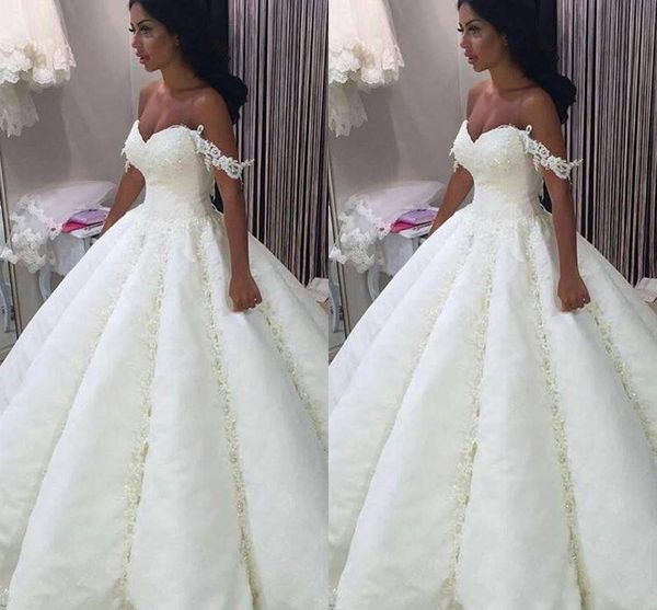 2020 new african ball gown wedding dresses off shoulder sweetheart full lace appliques beaded open back puffy plus size formal bridal gowns, White
2020 new african ball gown wedding dresses off shoulder sweetheart full lace appliques beaded open back puffy plus size formal bridal gowns, White