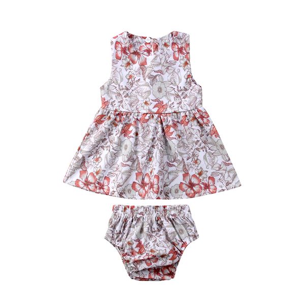 floral newborn baby girl clothes summer sleeveless mini dress +baby bloomers shorts 2pcs outfits sunsuit clothing set, White 
floral newborn baby girl clothes summer sleeveless mini dress +baby bloomers shorts 2pcs outfits sunsuit clothing set, White
