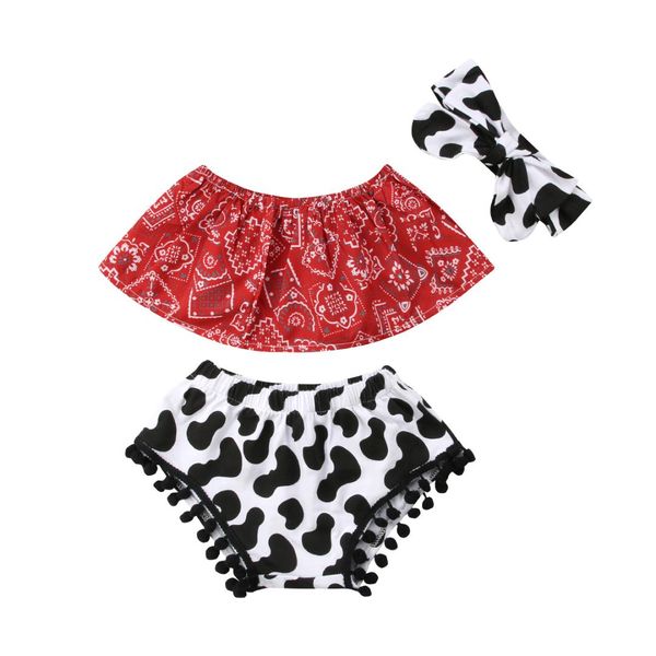 

3PCS Newborn Infant Baby Set Girls Clothes Set Jumpsuit T-shirt Tops+Short Pants Headband Clothes Outfits 0-24M