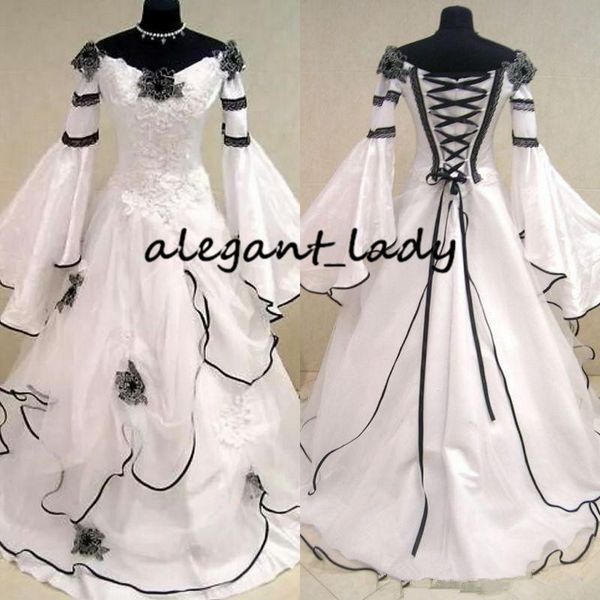 renaissance vintage black and white medieval wedding dresses vestido de novia celtic bridal gowns with fit and flare sleeves flowers
renaissance vintage black and white medieval wedding dresses vestido de novia celtic bridal gowns with fit and flare sleeves flowers