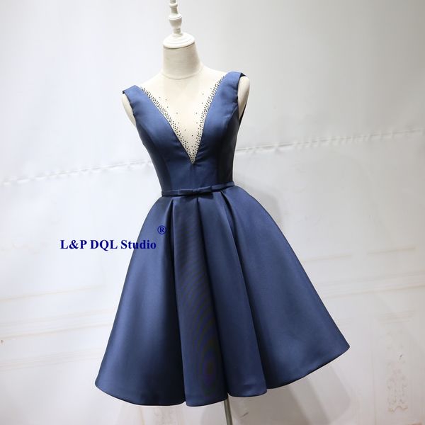 new arrival dark navy,dark red prom dress knee length satin sheer with beads lace-up back knee length party dresses, Black
new arrival dark navy,dark red prom dress knee length satin sheer with beads lace-up back knee length party dresses, Black