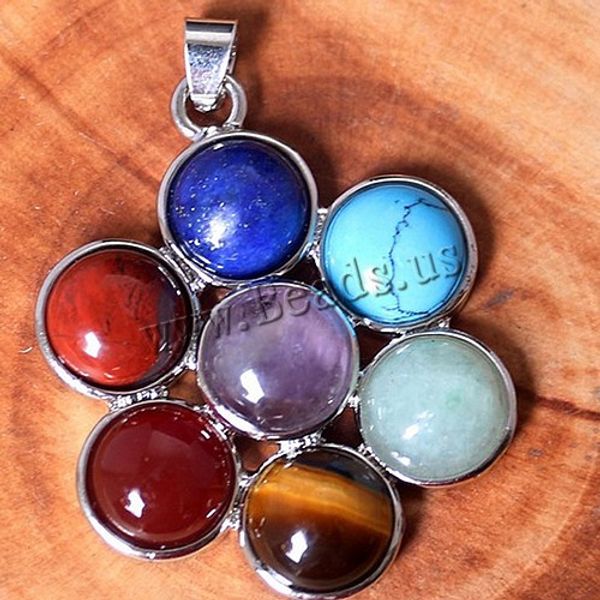 

mini 7 chakra natural gem stone pendants reiki healing charm jewelry flower of life pendant necklace crystal accessories, Black
