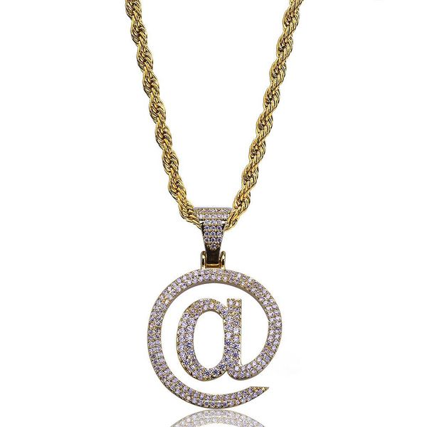 

Золото / серебристый цвет покрытый Iced Out Micro Pave Cubic Zircon @ Letter Pendant Necklace HipHop Rock Jewelry для
