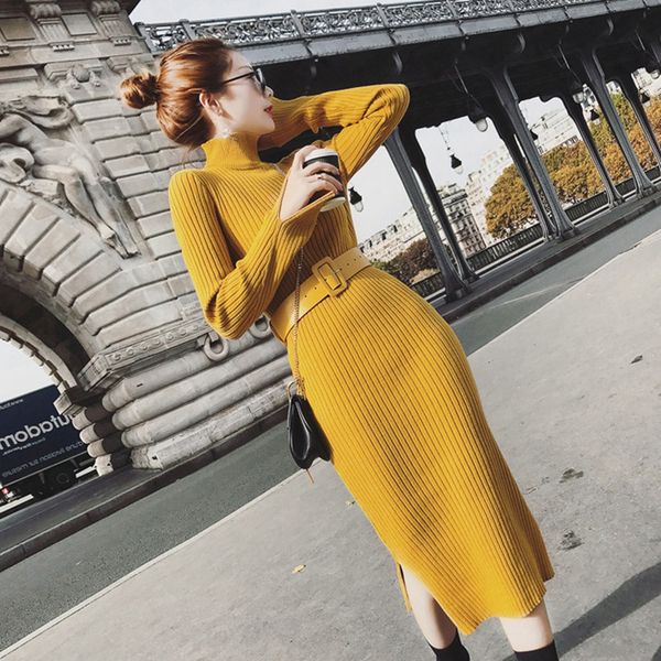 women long sleeve dress 2018 autumn winter women sweater dress with belt turtleneck long pull femme knitted dresses, White;black
women long sleeve dress 2018 autumn winter women sweater dress with belt turtleneck long pull femme knitted dresses, White;black