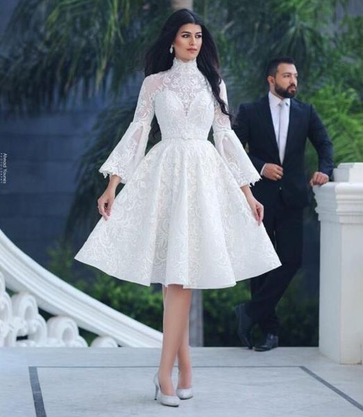 full lace wedding dresses high neck a line long sleeves bridal dress knee length back zipper said mhamad beach vintagewedding gowns, White
full lace wedding dresses high neck a line long sleeves bridal dress knee length back zipper said mhamad beach vintagewedding gowns, White