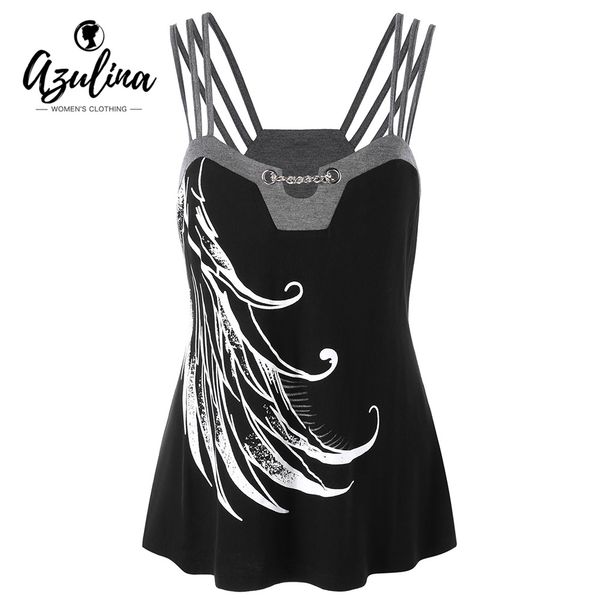 

azulina plus size 5xl chains embellished strappy tank summer women camis spaghei strap print graphic big size clothes, White