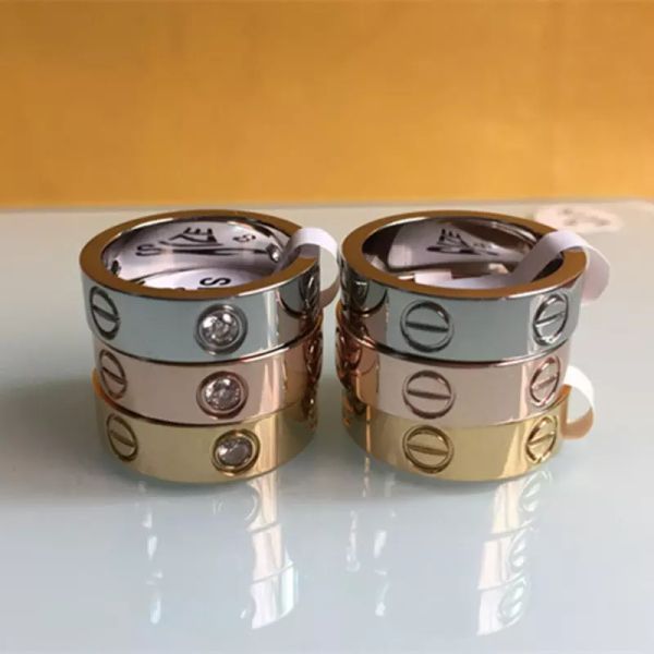 Fashion Women men Famous brand crystal Jewelry carter love rings luxury titanium steel Rose Gold bijoux couple lovers ring