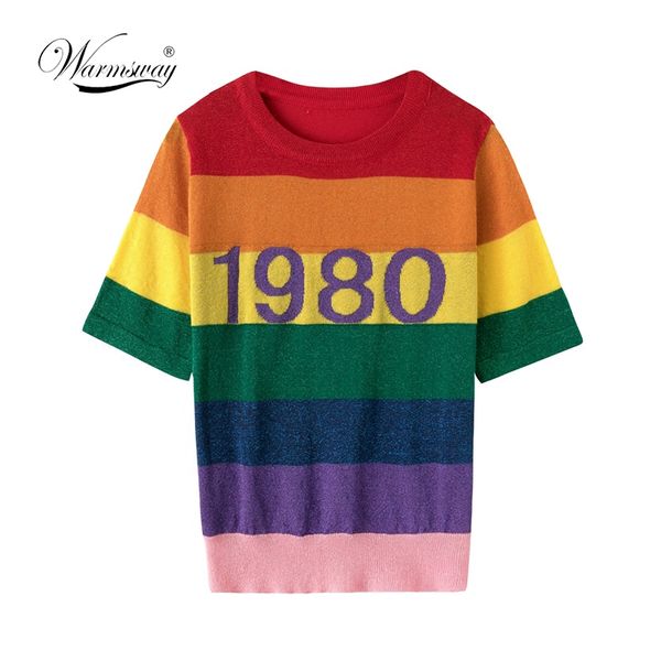 warmsway new fashion rainbow striped t shirt women short sleeve knitted summer tee harajuku sequin camisetas b-100, White
warmsway new fashion rainbow striped t shirt women short sleeve knitted summer tee harajuku sequin camisetas b-100, White