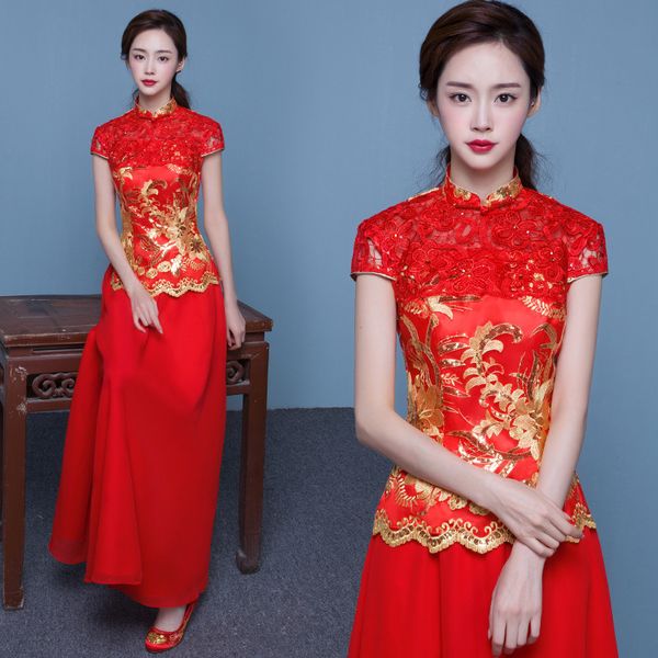 новый cheongsam платье женщины красное кружево cheongsams блестки китайский свадебные платья две части длинные халаты qipao, Red
новый cheongsam платье женщины красное кружево cheongsams блестки китайский свадебные платья две части длинные халаты qipao, Red