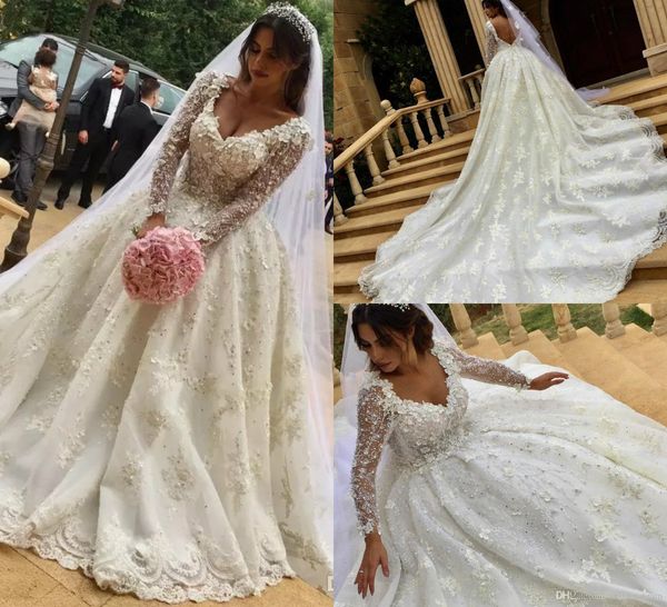 luxury wedding dresses v neck beaded 3d floral appliques pearls court train long sleeve bridal gowns custom made plus size wedding dress, White
luxury wedding dresses v neck beaded 3d floral appliques pearls court train long sleeve bridal gowns custom made plus size wedding dress, White