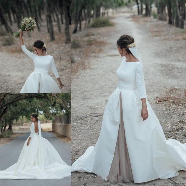 vintage satin wedding dresses backless long sleeves a line bridal gowns 2019 spring summer sweep train wedding vestidos de noiva, White
vintage satin wedding dresses backless long sleeves a line bridal gowns 2019 spring summer sweep train wedding vestidos de noiva, White