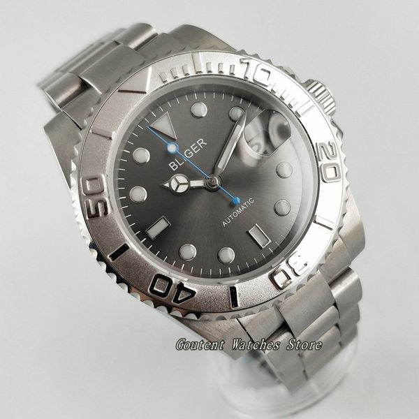 40mm bliger date stainless steel case grey dial luminous sapphire crystal automatic men's watch, Slivery;brown
40mm bliger date stainless steel case grey dial luminous sapphire crystal automatic men's watch, Slivery;brown