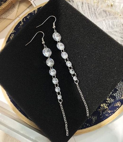 new european and american fashion new zircon crystal tassel style long earrings women's fashion classic exquisite, Silver
new european and american fashion new zircon crystal tassel style long earrings women's fashion classic exquisite, Silver