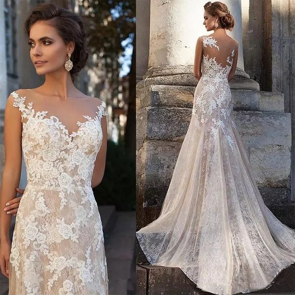 berta 2019 champagne lace applique wedding dresses sheer neckline lace applique mermaid bridal wedding dress bridal gowns china, White
berta 2019 champagne lace applique wedding dresses sheer neckline lace applique mermaid bridal wedding dress bridal gowns china, White