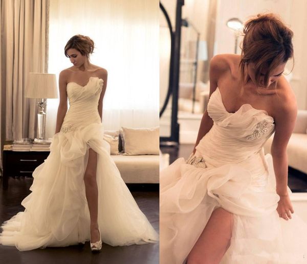 organza ruffles a line high low wedding dresses front split custom made summer bridal gowns short wedding dresses, White
organza ruffles a line high low wedding dresses front split custom made summer bridal gowns short wedding dresses, White