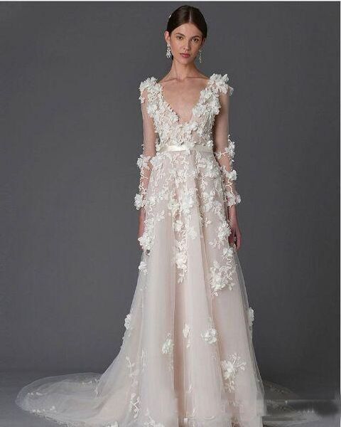 modest marchesa lace bohemian beach wedding dresses 3d foral appliques dubai arabic handmade flower country bridal gowns long sleeve, White
modest marchesa lace bohemian beach wedding dresses 3d foral appliques dubai arabic handmade flower country bridal gowns long sleeve, White