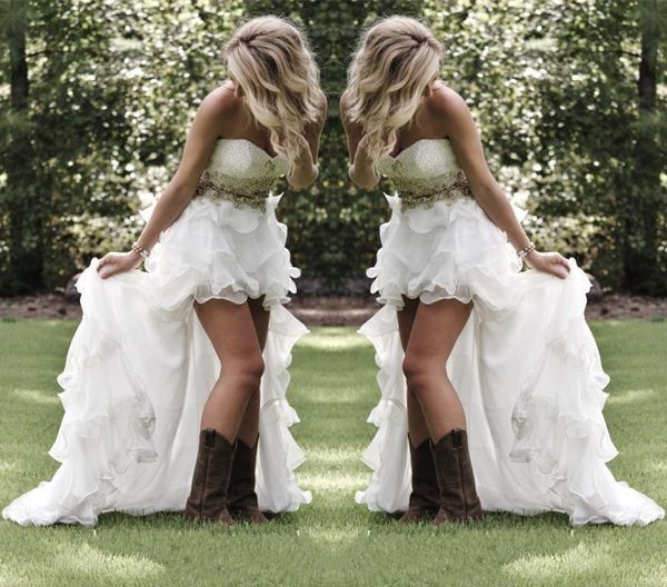 hi-lo white high low country style wedding dresses sweetheart ruffles organza asymmetrical fitted bride bridal gowns
hi-lo white high low country style wedding dresses sweetheart ruffles organza asymmetrical fitted bride bridal gowns