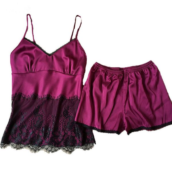 women satin cami and shorts set black lace nightgowns comfy pajamas pretty nighties artificial silk sleepwear sets, Blue;gray
women satin cami and shorts set black lace nightgowns comfy pajamas pretty nighties artificial silk sleepwear sets, Blue;gray
