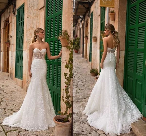 illusion mermaid wedding dresses sweetheart lace appliques backless boho wedding dress bohemian plus size bridal gowns, White
illusion mermaid wedding dresses sweetheart lace appliques backless boho wedding dress bohemian plus size bridal gowns, White