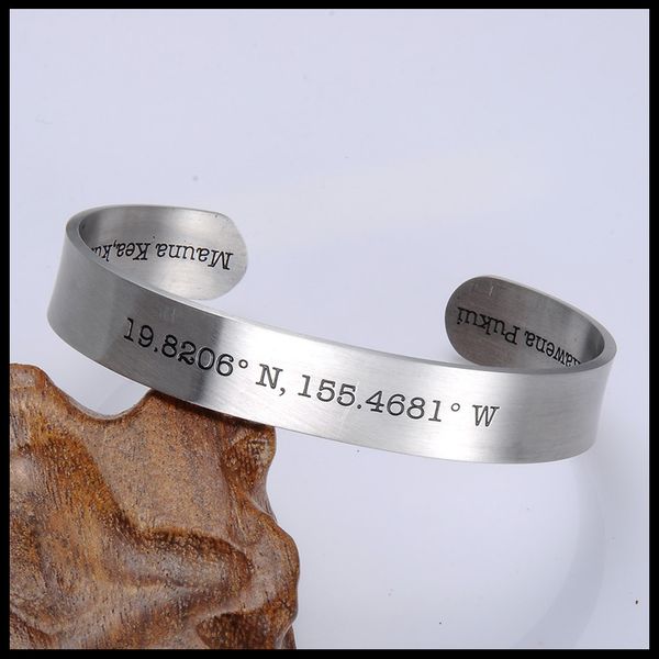 316l stainless steel wide design cuff bracelet man women's custom jewelry coordinate latitude and longitude cuff bangle bracelet, Black
316l stainless steel wide design cuff bracelet man women's custom jewelry coordinate latitude and longitude cuff bangle bracelet, Black