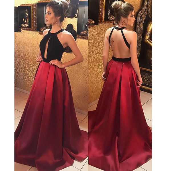 a line elegent satin prom dress long halter evening gown backless dress party evening custom made, Black
a line elegent satin prom dress long halter evening gown backless dress party evening custom made, Black