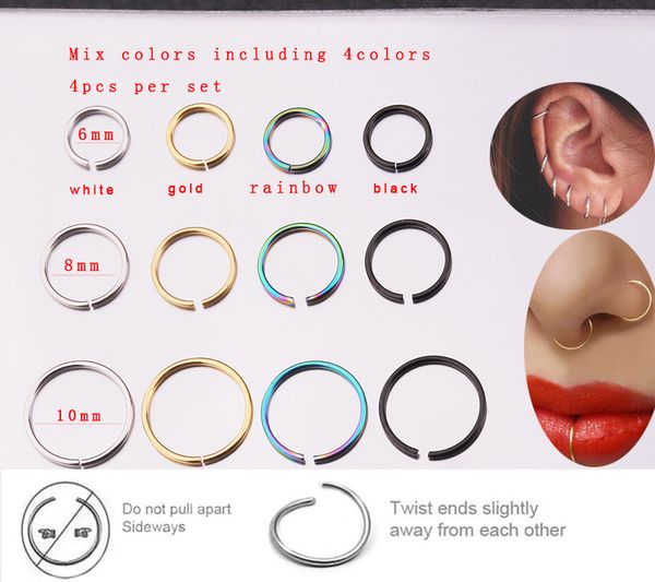 sellsets 4pcs/set stainless steel twist circle nose ring lip tragus piercing daith earrings multifunctional body jewelry, Slivery;golden
sellsets 4pcs/set stainless steel twist circle nose ring lip tragus piercing daith earrings multifunctional body jewelry, Slivery;golden