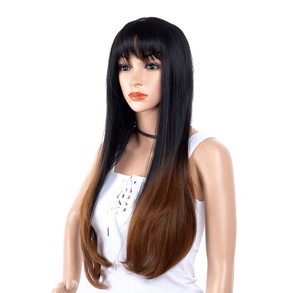 women long synthetic straight hair ombre brown side bang chemical headgear dyed partial fiber heat resistant wig, Black
women long synthetic straight hair ombre brown side bang chemical headgear dyed partial fiber heat resistant wig, Black
