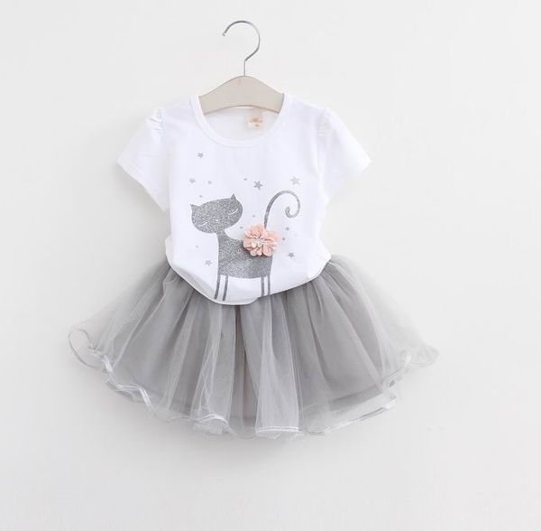 2018 summer new girl clothing sets cartoon cat t-shirt+gauze skirt 2pcs fashion outfits children clothing a19026, White
2018 summer new girl clothing sets cartoon cat t-shirt+gauze skirt 2pcs fashion outfits children clothing a19026, White