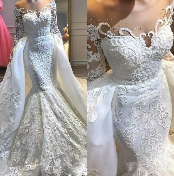 2019 overskirt mermaid wedding dresses with detachable train sheer neck lace bridal gowns beaded long sleeve plus size dubaivestido de novia, White
2019 overskirt mermaid wedding dresses with detachable train sheer neck lace bridal gowns beaded long sleeve plus size dubaivestido de novia, White