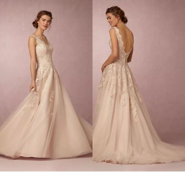 2019 bhldn wedding dresses romantic v-neck sleeveless a line champagne lace wedding gowns for beach bridal dress custom made, White
2019 bhldn wedding dresses romantic v-neck sleeveless a line champagne lace wedding gowns for beach bridal dress custom made, White