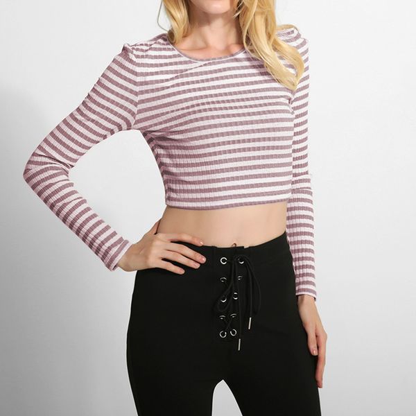 women casual tees 2018 fashion long sleeve round neck pullovers crop pull femme short striped t-shirts big size, White
women casual tees 2018 fashion long sleeve round neck pullovers crop pull femme short striped t-shirts big size, White