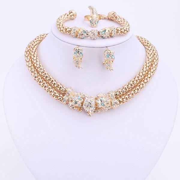 jewelry sets for women double chain leopard crystal gold plated necklace earrings bracelet rings wedding dress accessories, Slivery;golden
jewelry sets for women double chain leopard crystal gold plated necklace earrings bracelet rings wedding dress accessories, Slivery;golden