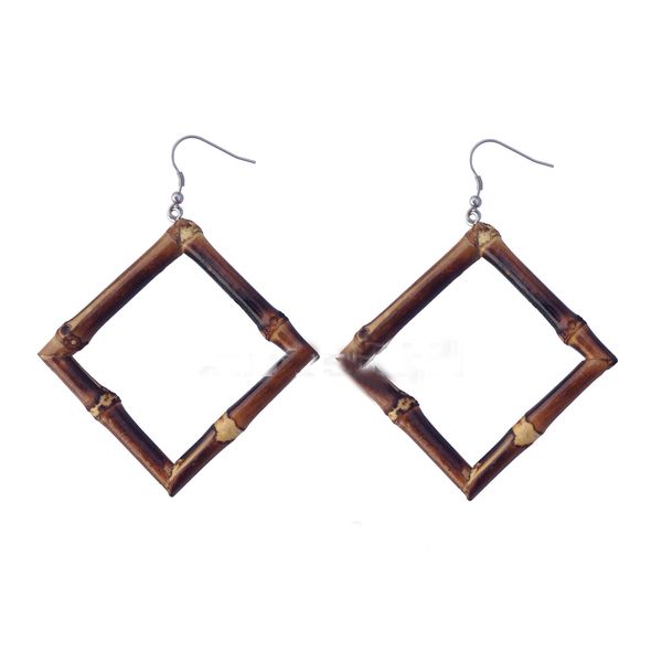popular boutique earrings jewelry carbonized bamboo root earrings square rhombus black bamboo whip earrings support fba drop shipping h630f, Silver