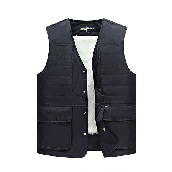 

2018 new vest men winter wool liner thick plus size clothing men's pockets waistcoat vests man plush liner velvet vest jacket, Black;white