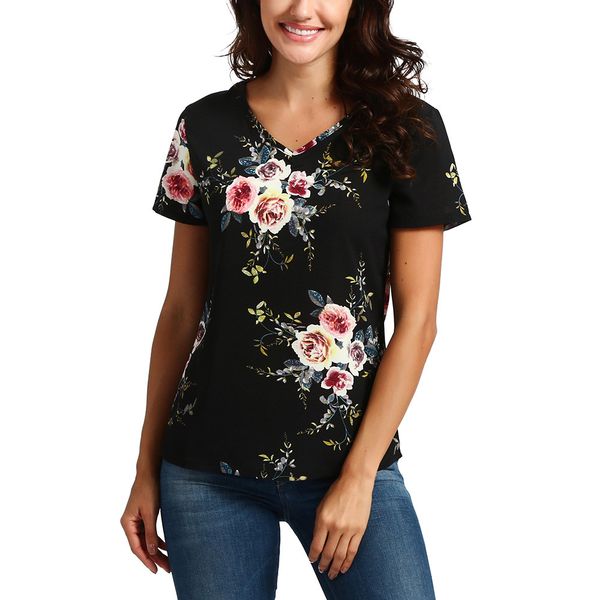women short sleeve v-neck floral printed blusas casual t shirts women 2018 summer female summer magliette donna, White
women short sleeve v-neck floral printed blusas casual t shirts women 2018 summer female summer magliette donna, White